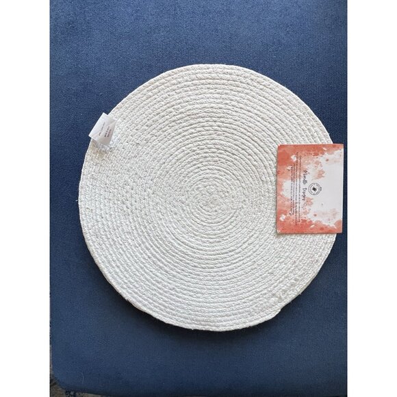 4 pc SUMMER LOVE Braided Placemat Set 15” Rnd Blue Red Poppy Flower Easy Care - Picture 5 of 7